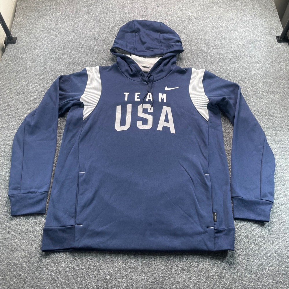 Nike Hoodie Men Large Blue Team USA Therma-FIT On-Field Sweatshirt